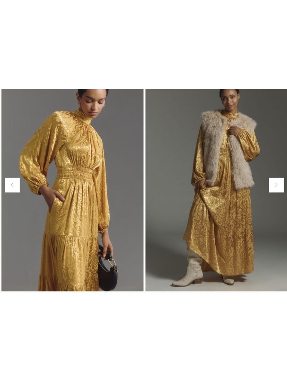 Anthropologie Mustard Gold Long-Sleeve Maxi Dress